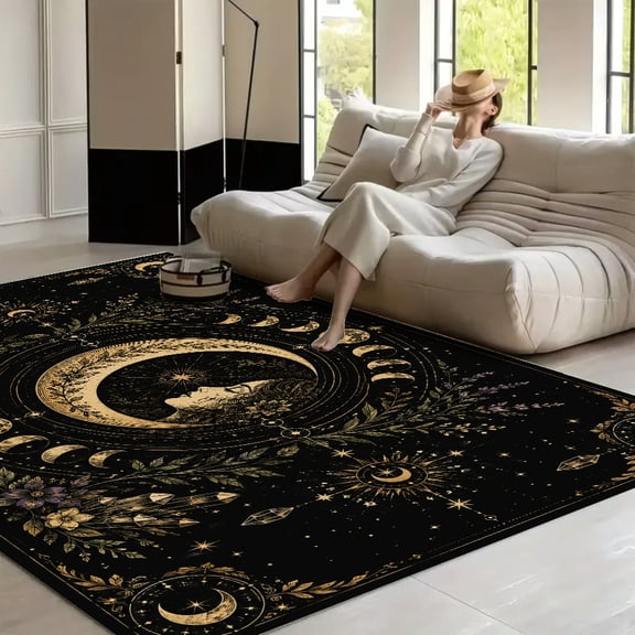 RKSupls Boho Witchy Moon Goddess Celestial Soft Fluffy Velvet Area Rug for Living Room Bedroom, Non-Slip Washable Carpet, Modern Minimalist Home Decor Floor Mat