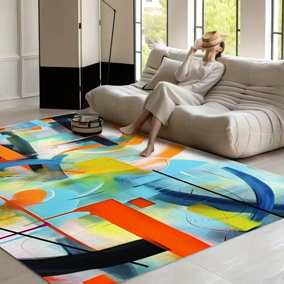 RKSupls 4x3ft Bold Color Shape Abstract Soft Fluffy Velvet Area Rug for Living Room Bedroom, Non-Slip Washable Carpet, Chic Minimalist Home Decor