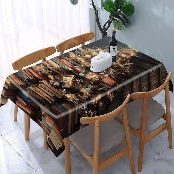 RKSupls Book Christmas Tree Vintage Rectangle Dining Tablecloth, Washable Wipeable Stain & Wrinkle Resistant Polyester Tablecloth for Kitchen Picnic Party