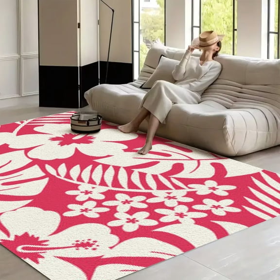 RKSupls Botanical Design Elements Pattern  Soft Fluffy Velvet Area Rug   for Living Room Bedroom, Non-Slip Washable Carpet, Modern Minimalist Home Decor Floor Mat
