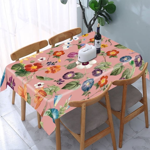 RKSupls Botanical Leaf Pattern Minimal Rectangle Dining Tablecloth, Washable Wipeable Stain & Wrinkle Resistant Polyester Tablecloth for Kitchen Picnic Party