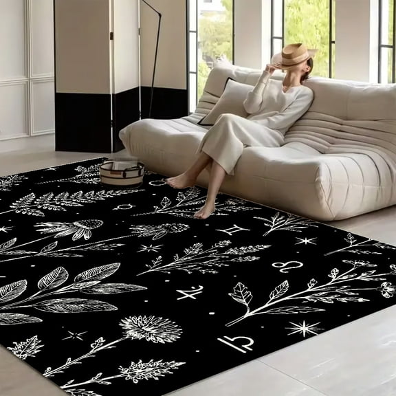 RKSupls Botanical Zodiac Constellation Map Soft Fluffy Velvet Area Rug for Living Room Bedroom, Non-Slip Washable Carpet, Modern Minimalist Home Decor Floor Mat