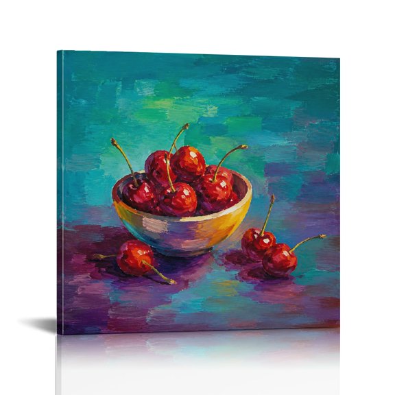 RKSupls Bowl of Cherries Oil Painting Bathroom Wall Art, Modern Wall Decor, Ready to Hang Bathroom Bedroom Kitchen Dining Room Hallway Wall Decor Prints