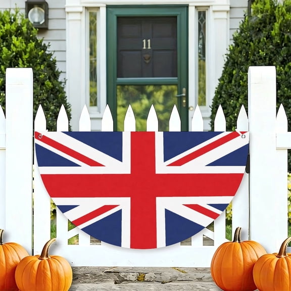 RKSupls British Flag Half Round Banner for Porch Fence Railing, Soccer Party Outdoor Hanging Decoration for Home Patio