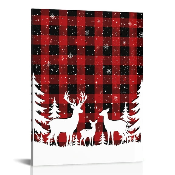 RKSupls Buffalo Check Deer Family Red Black Canvas Wall Art, Wall Decor
, Canvas Print Bathroom Bedroom Kitchen Staircase Wall Decor Prints
