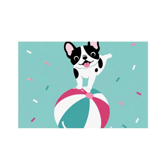 RKSupls Bulldog Beach Ball Summer Fun Linen Placemats 30x45cm Straight Edge Stain Resistant Washable Non-Slip Table Mats Table for Kitchen Dining Room Home