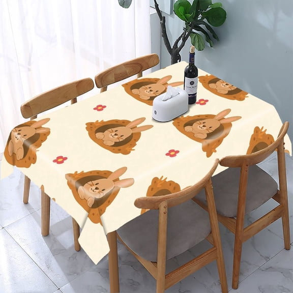 RKSupls Bunny Burrow Flower Pattern Rectangle Dining Tablecloth, Washable Wipeable Stain & Wrinkle Resistant Polyester Tablecloth for Kitchen Picnic Party