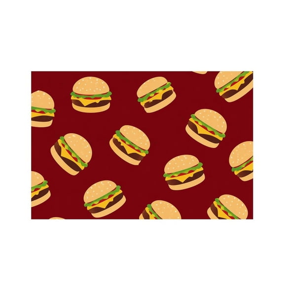 RKSupls Burger Maroon Pattern Linen Placemats 30x45cm Straight Edge Stain Resistant Washable Non-Slip Table Mats Table for Kitchen Dining Room Home