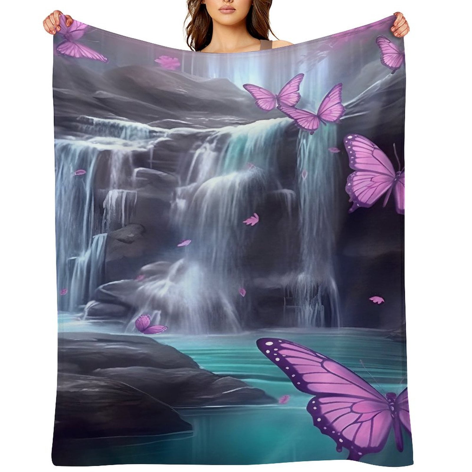 RKSupls Butterflies Fantasy Waterfall Magical Soft Flannel Throw ...