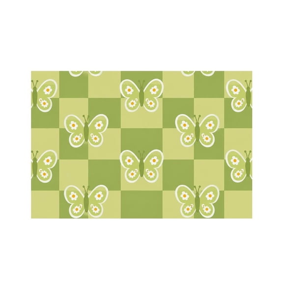 RKSupls Butterfly Daisy Checkered Pattern Linen Placemats 30x45cm Straight Edge Stain Resistant Washable Non-Slip Table Mats Table for Kitchen Dining Room Home