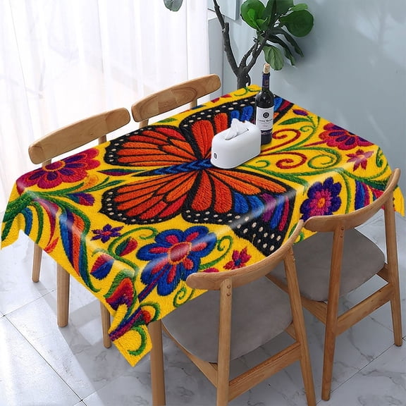 RKSupls Butterfly Flowers Rectangle Dining Tablecloth, Washable Wipeable Stain & Wrinkle Resistant Polyester Tablecloth for Kitchen Picnic Party