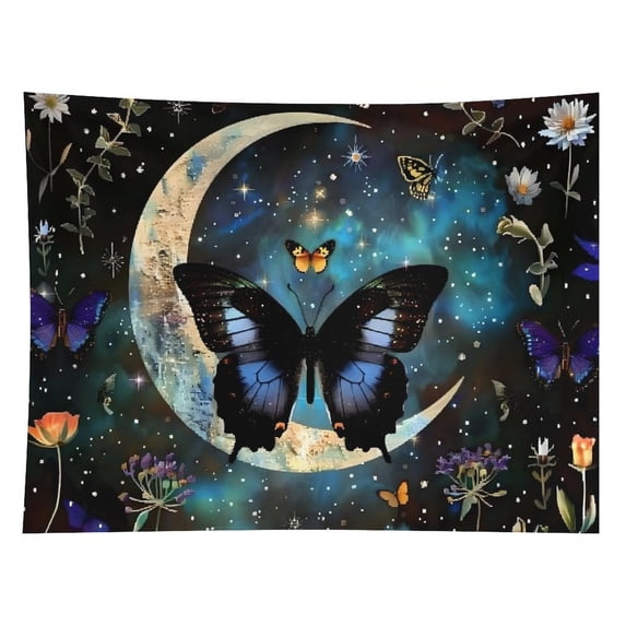 RKSupls Butterfly Moon Stars Polyester Wall Tapestry Anti Wrinkle Art Hanging Decor for Bedroom Living Room Home Holiday Decoration Gift