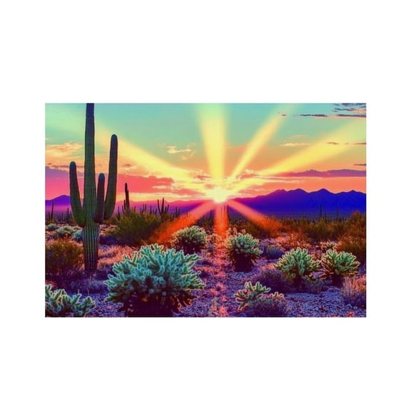 RKSupls Cactus Desert Sunset Rays Linen Placemats 30x45cm Straight Edge Stain Resistant Washable Non-Slip Table Mats Table for Kitchen Dining Room Home