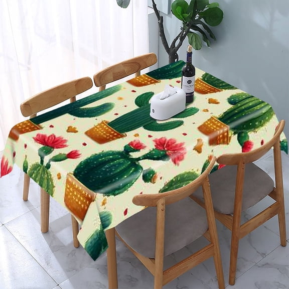 RKSupls Cactus Pattern Hearts Rectangle Dining Tablecloth, Washable Wipeable Stain & Wrinkle Resistant Polyester Tablecloth for Kitchen Picnic Party
