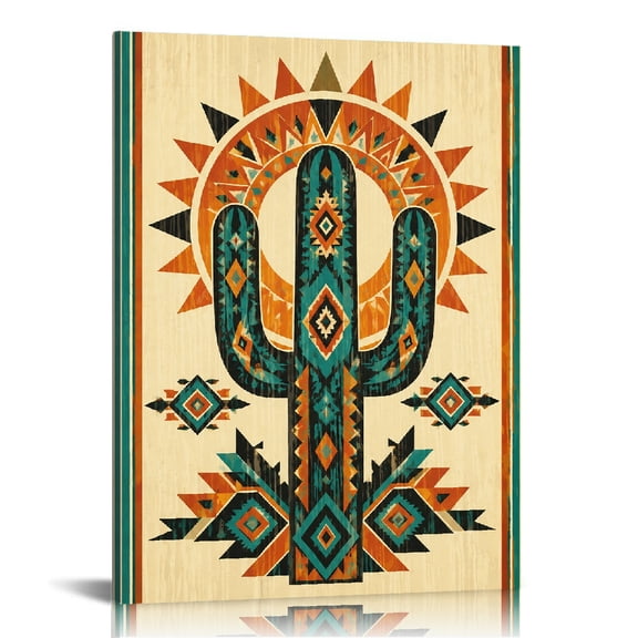 RKSupls Cactus Sun Southwest Geometric Art Modern Art, Ready to Hang, Canvas Print Bathroom Bedroom Kitchen Staircase Wall Decor Prints