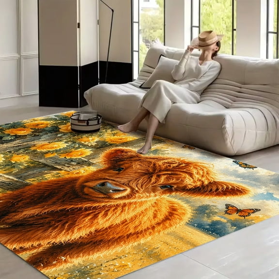 RKSupls Calf By Yellow Roses  Soft Fluffy Velvet Area Rug   for Living Room Bedroom, Non-Slip Washable Carpet, Modern Minimalist Home Decor Floor Mat