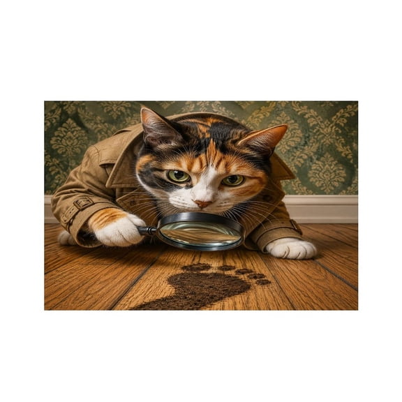 RKSupls Calico Cat Detective Magnifying Glass Linen Placemats 30x45cm Straight Edge Stain Resistant Washable Non-Slip Table Mats Table for Kitchen Dining Room Home