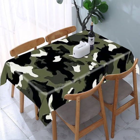 RKSupls Camouflage Green Rectangle Dining Tablecloth, Washable Wipeable Stain & Wrinkle Resistant Polyester Tablecloth for Kitchen Picnic Party