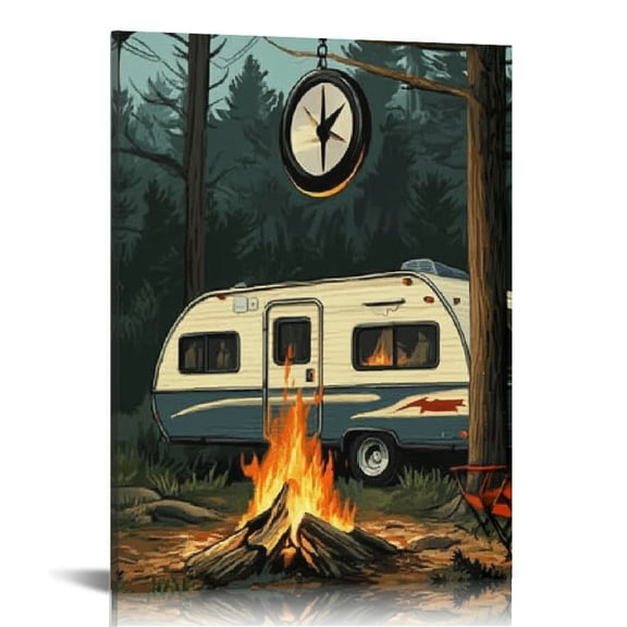 RKSupls Campsite RV Campfire Canvas Wall Art, Canvas Prints Wall Art for Living Room Bedroom Entryway Office, Art Print Painting for Home Decor