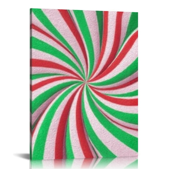 RKSupls Candy Cane Swirl Canvas Wall Art, Canvas Prints Wall Art for Living Room Bedroom Bathroom Office, Art Print Painting for New Year Home Decorations,12x16in
