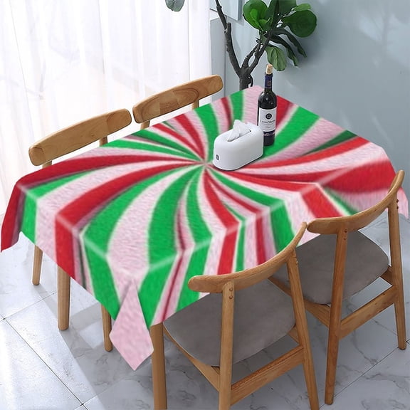 RKSupls Candy Cane Swirl Rectangle Dining Tablecloth, Washable Wipeable Stain & Wrinkle Resistant Polyester Tablecloth for Kitchen Picnic Party