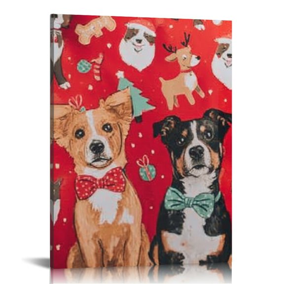 RKSupls Candy Cane Xmas Dog Canvas Wall Art, Canvas Prints Wall Art for Living Room Bedroom Entryway Office, Art Print Painting for New Year Home Decorations,12x16in