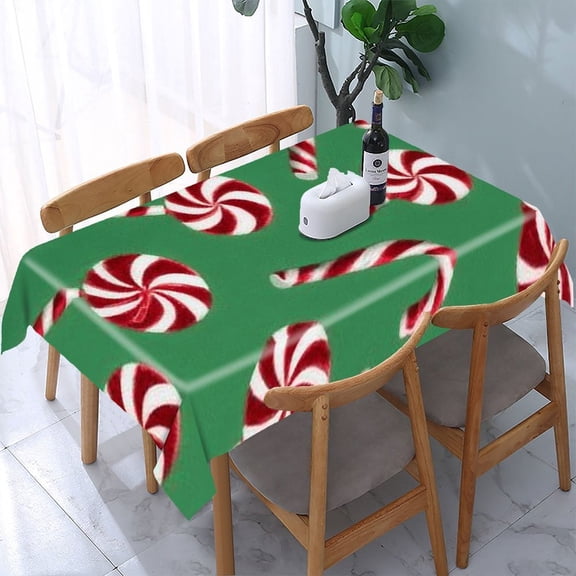 RKSupls Candy Canes Green Pattern Rectangle Dining Tablecloth, Washable Wipeable Stain & Wrinkle Resistant Polyester Tablecloth for Kitchen Picnic Party