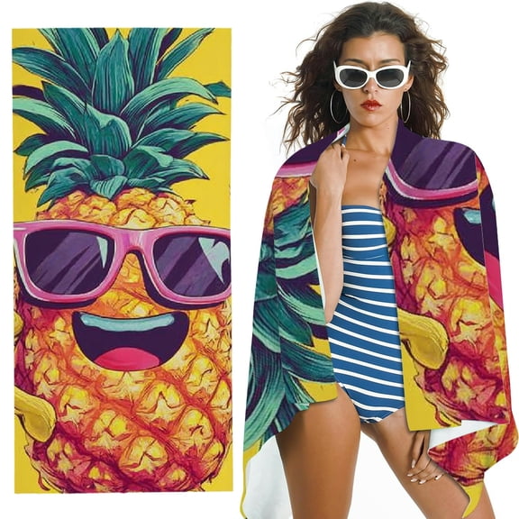 RKSupls Cartoon Pineapple Banana Microfiber Beach Towel, Extra Large Quick Dry Lightweight Absorbent Towel for Travel Swimming Camping, Soft Super Absorbent- 30x60 in