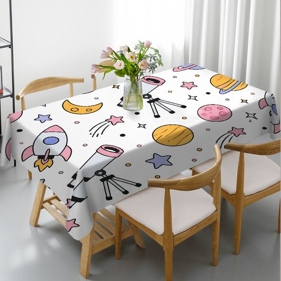 RKSupls Cartoon Space Elements Pattern Print Rectangle Tablecloth, Polyester Tablecloths Holiday Party Tablecloth, Cartoon Space Elements Pattern