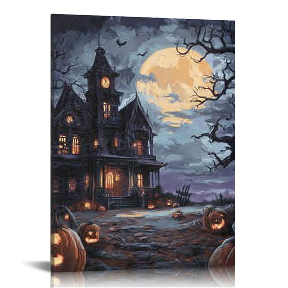 RKSupls Castle Pumpkin Canvas Wall Art, Canvas Prints Wall Art for Living Room Bedroom Stairway Office, Art Print Painting for New Year Home Decorations,12x16in