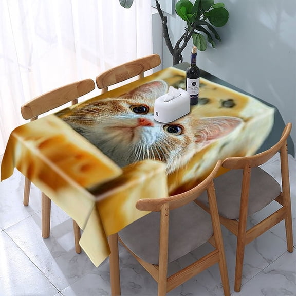 RKSupls Cat Cheese Blocks Rectangle Dining Tablecloth, Washable Wipeable Stain & Wrinkle Resistant Polyester Tablecloth for Kitchen Picnic Party