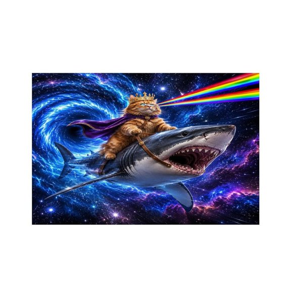 RKSupls Cat King Riding Space Shark With Rainbow Beam Linen Placemats 30x45cm Straight Edge Stain Resistant Washable Non-Slip Table Mats Table for Kitchen Dining Room Home