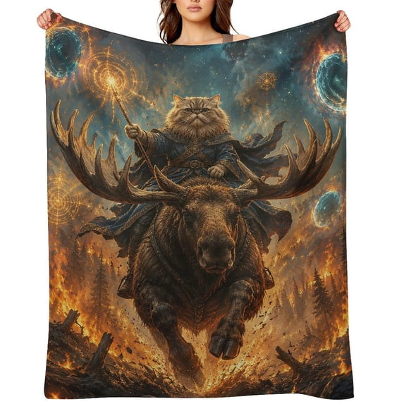 Cat Riding Food RKSupls Cat Wizard Riding Giant Moose Soft Flannel Throw Blanket ...