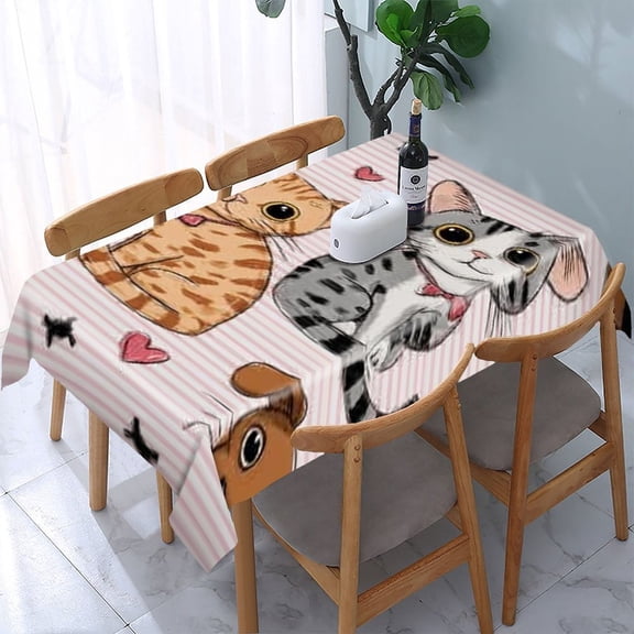 RKSupls Cats Dogs Heart Rectangle Dining Tablecloth, Washable Wipeable Stain & Wrinkle Resistant Polyester Tablecloth for Kitchen Picnic Party