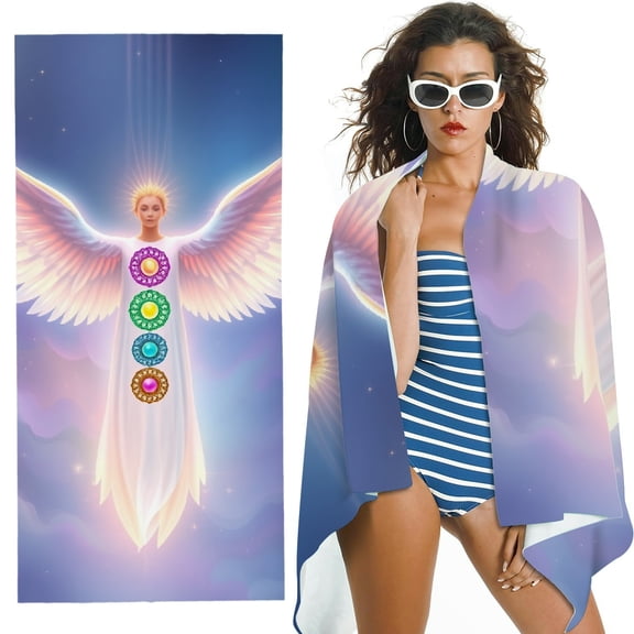 RKSupls Chakra Angel Microfiber Beach Towel, Extra Large Quick Dry Lightweight Absorbent Towel for Travel Swimming Camping, Soft Super Absorbent- 30x60 in