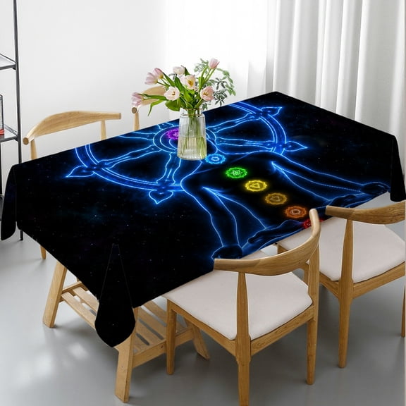 RKSupls  Chakra Dharma Wheel Meditation Pose Print Rectangle Tablecloth, 2D Flat Printing Kitchen Accessories, Chakra Dharma Wheel Meditation Pose
