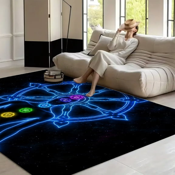 RKSupls Chakra Dharma Wheel Meditation Pose  Soft Fluffy Velvet Area Rug   for Living Room Bedroom, Non-Slip Washable Carpet, Modern Minimalist Home Decor Floor Mat