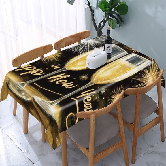 RKSupls Champagne Fireworks New Year Rectangle Dining Tablecloth, Washable Wipeable Stain & Wrinkle Resistant Polyester Tablecloth for Kitchen Picnic Party