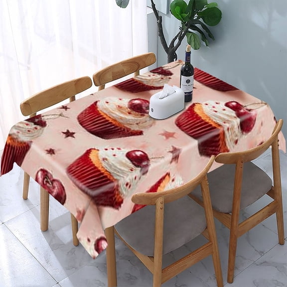 RKSupls Cherry Cupcakes Pattern Rectangle Dining Tablecloth, Washable Wipeable Stain & Wrinkle Resistant Polyester Tablecloth for Kitchen Picnic Party