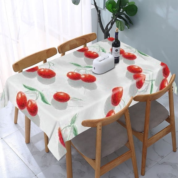 RKSupls Cherry Fruit White Rectangle Dining Tablecloth, Washable Wipeable Stain & Wrinkle Resistant Polyester Tablecloth for Kitchen Picnic Party