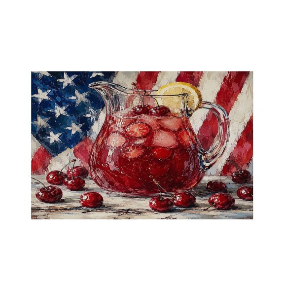 RKSupls Cherry Lemonade Pitcher Flag Linen Placemats 30x45cm Straight Edge Stain Resistant Washable Non-Slip Table Mats Table for Kitchen Dining Room Home