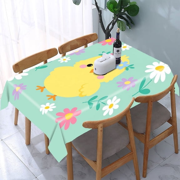 RKSupls Chick Flower Crown Daisies Rectangle Dining Tablecloth, Washable Wipeable Stain & Wrinkle Resistant Polyester Tablecloth for Kitchen Picnic Party