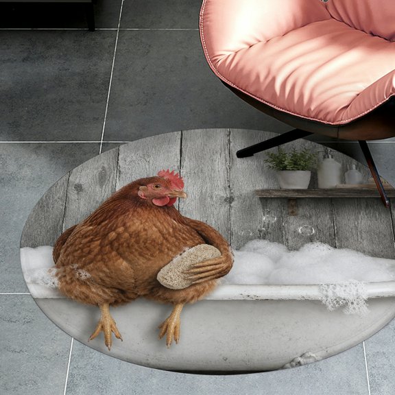 RKSupls Chicken Bath Sponge Relaxing Round Flannel Floor Mat, Soft Non-Slip Washable Rug suitable for Living Room Bedroom Study, Decorative Floor Rug