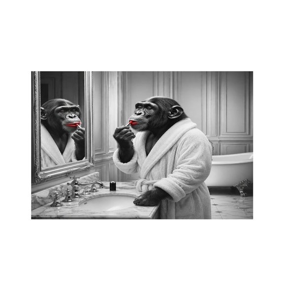 RKSupls Chimpanzee Applying Lipstick In Bathroom Linen Placemats 30x45cm Straight Edge Stain Resistant Washable Non-Slip Table Mats Table for Kitchen Dining Room Home