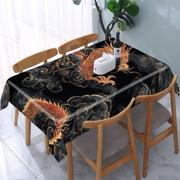 RKSupls Chinese Dragon Clouds Rectangle Dining Tablecloth, Washable Wipeable Stain & Wrinkle Resistant Polyester Tablecloth for Kitchen Picnic Party