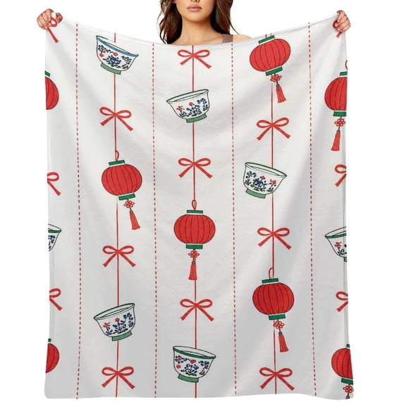 RKSupls Chinese Lanterns Porcelain Bowls Pattern Soft Flannel Throw ...