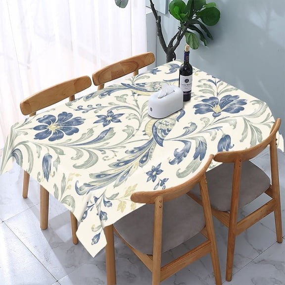 RKSupls Chinoiserie Birds Blue Flowers Rectangle Dining Tablecloth, Washable Wipeable Stain & Wrinkle Resistant Polyester Tablecloth for Kitchen Picnic Party