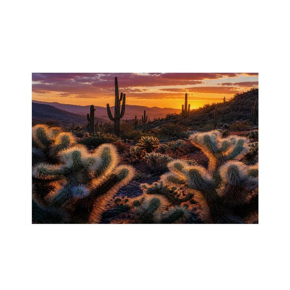 RKSupls Cholla Cactus Desert Sunrise Landscape Linen Placemats 30x45cm Straight Edge Stain Resistant Washable Non-Slip Table Mats Table for Kitchen Dining Room Home