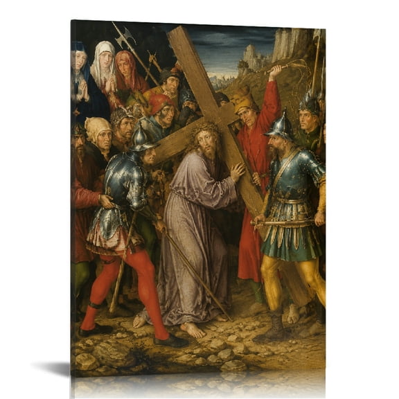 RKSupls Christ Carrying Cross Crowd Scene Canvas Wall Art, Ready to Hang, Canvas Print Bathroom Bedroom Kitchen Staircase Corridor Entrance Hall Wall Decor Prints