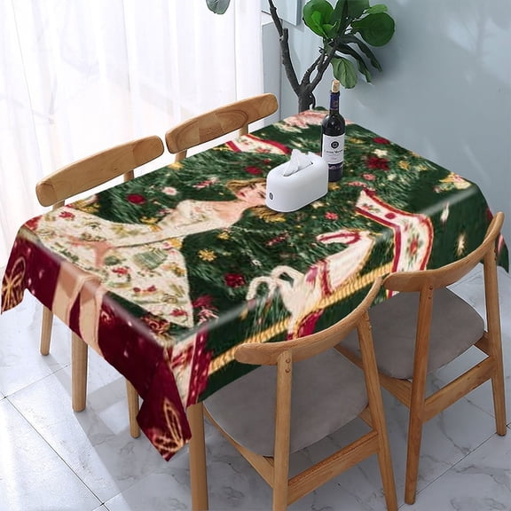 RKSupls Christmas Angels Pattern Rectangle Dining Tablecloth, Washable Wipeable Stain & Wrinkle Resistant Polyester Tablecloth for Kitchen Picnic Party